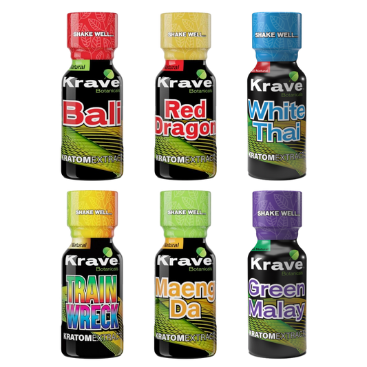 Krave Kratom Shots - Bali, Red Dragon, White Thai, Trainwreck, Maeng Da, Green Malay