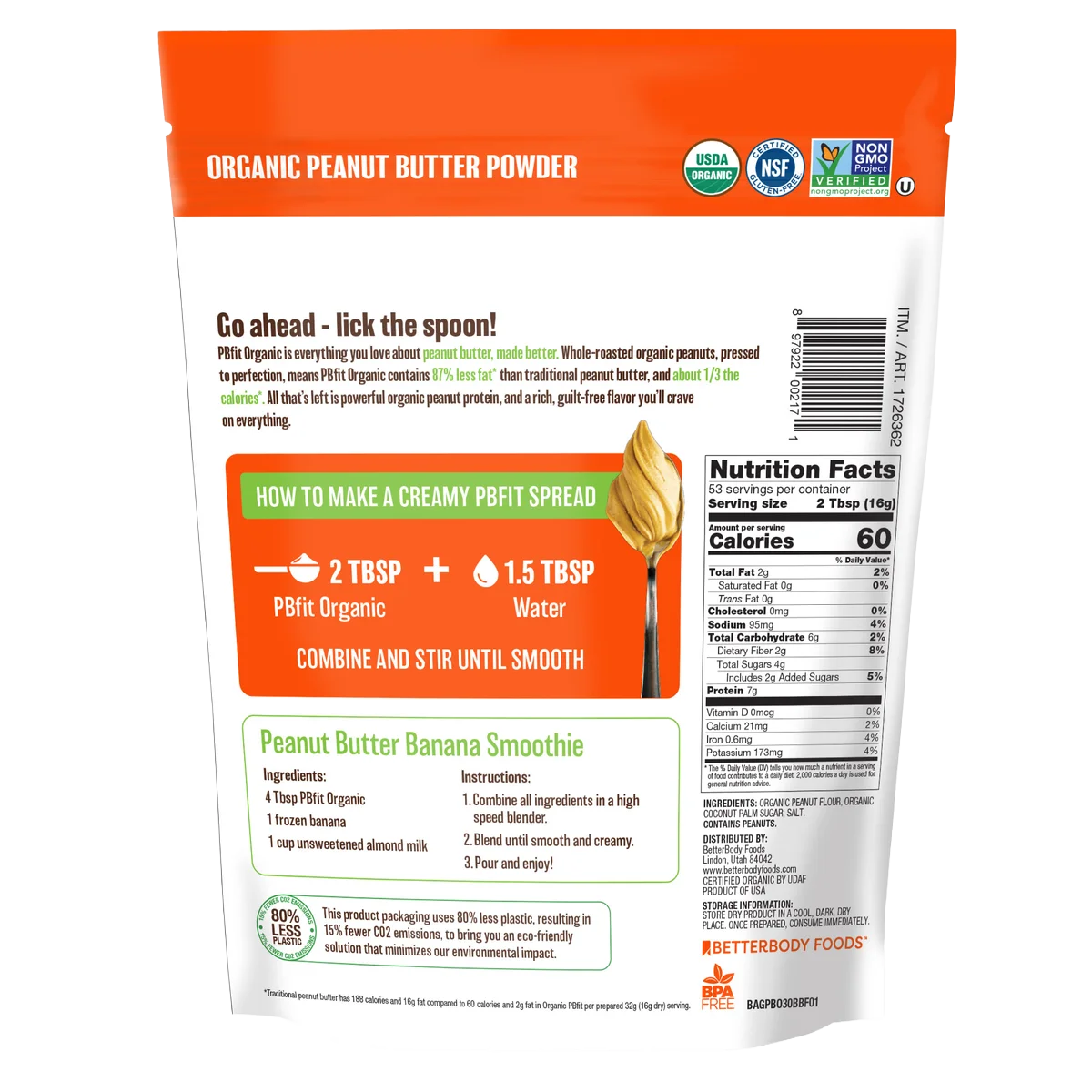 PBfit Organic Peanut Butter Powder, 30oz