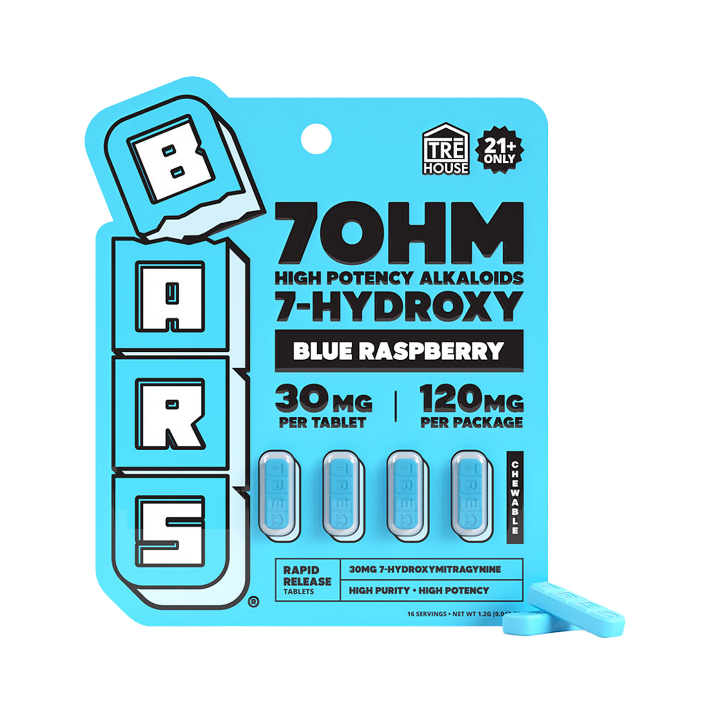 Tre House Bars 7OHM High Potency Alkaloids 7-Hydroxy 4 Count Tablets 30MG