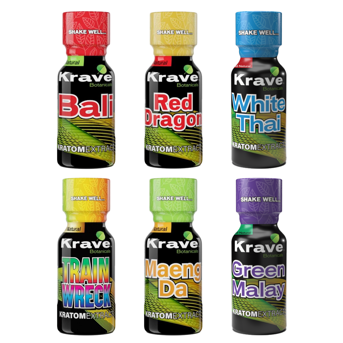 Krave Kratom Shots - Bali, Red Dragon, White Thai, Trainwreck, Maeng Da, Green Malay